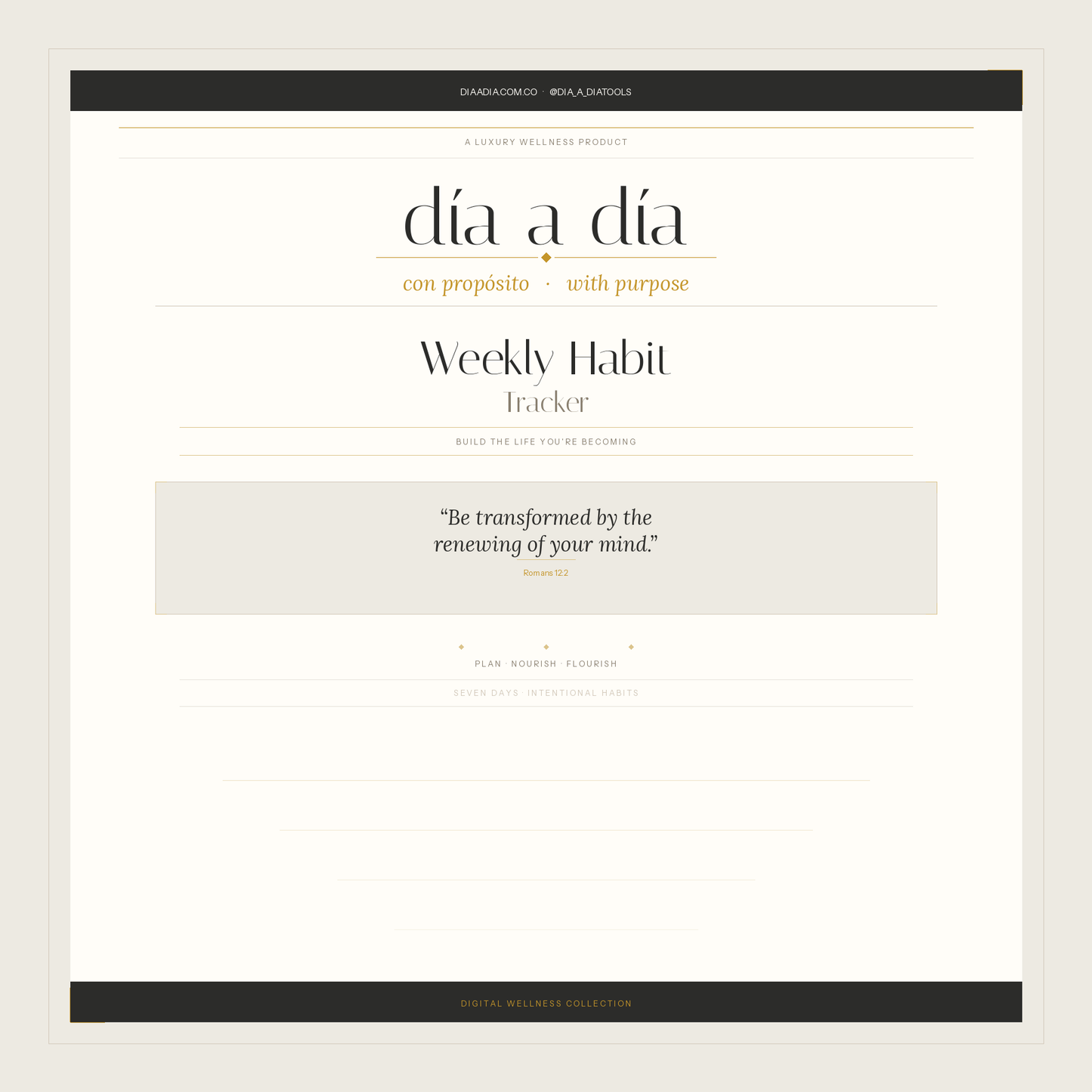 Día a Día · Con Propósito — Weekly Habit Tracker (Interactive Digital Download)