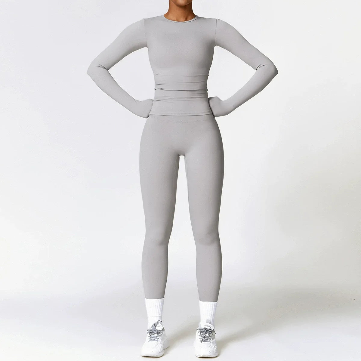Seamless 2-Piece Workout Set — Long Sleeve Crop Top & High Waist Leggings