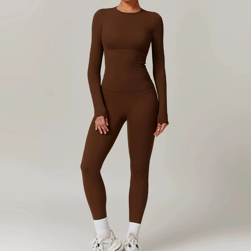 Seamless 2-Piece Workout Set — Long Sleeve Crop Top & High Waist Leggings