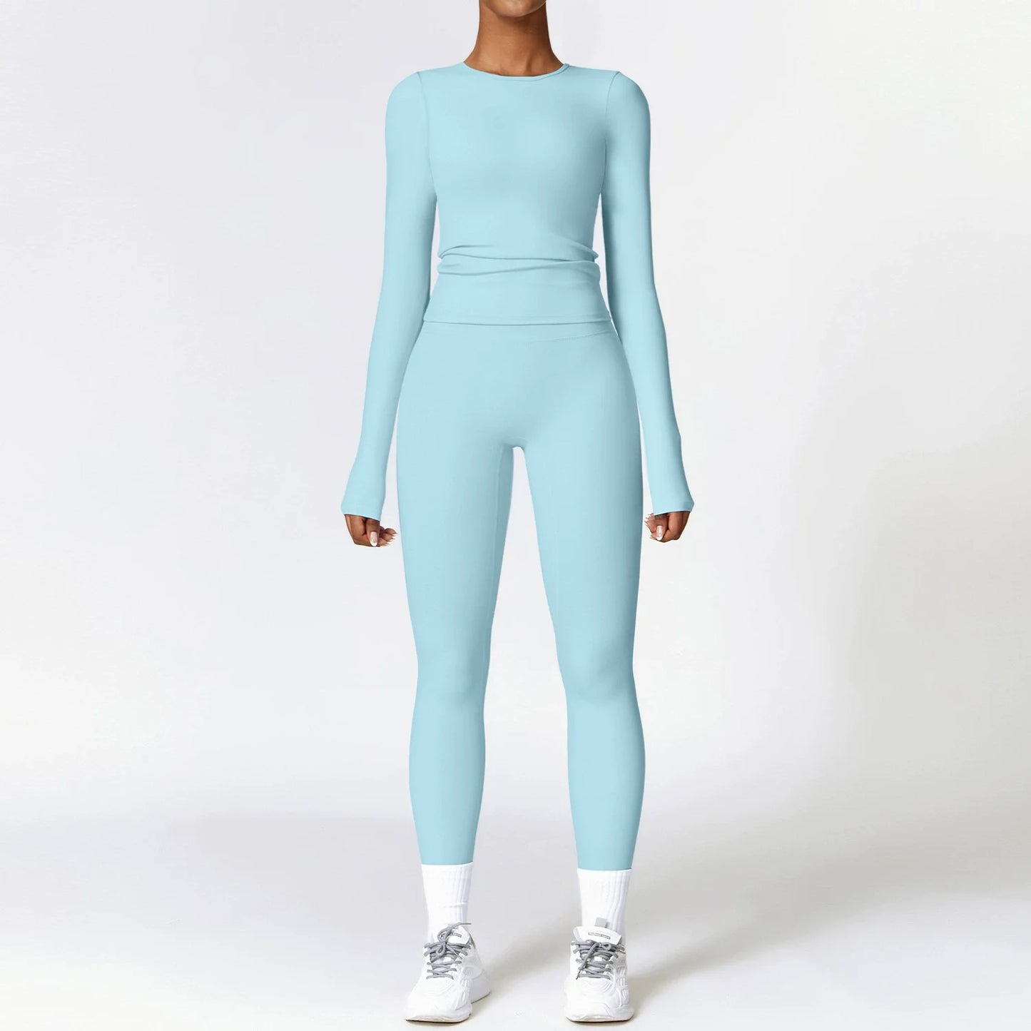 Seamless 2-Piece Workout Set — Long Sleeve Crop Top & High Waist Leggings
