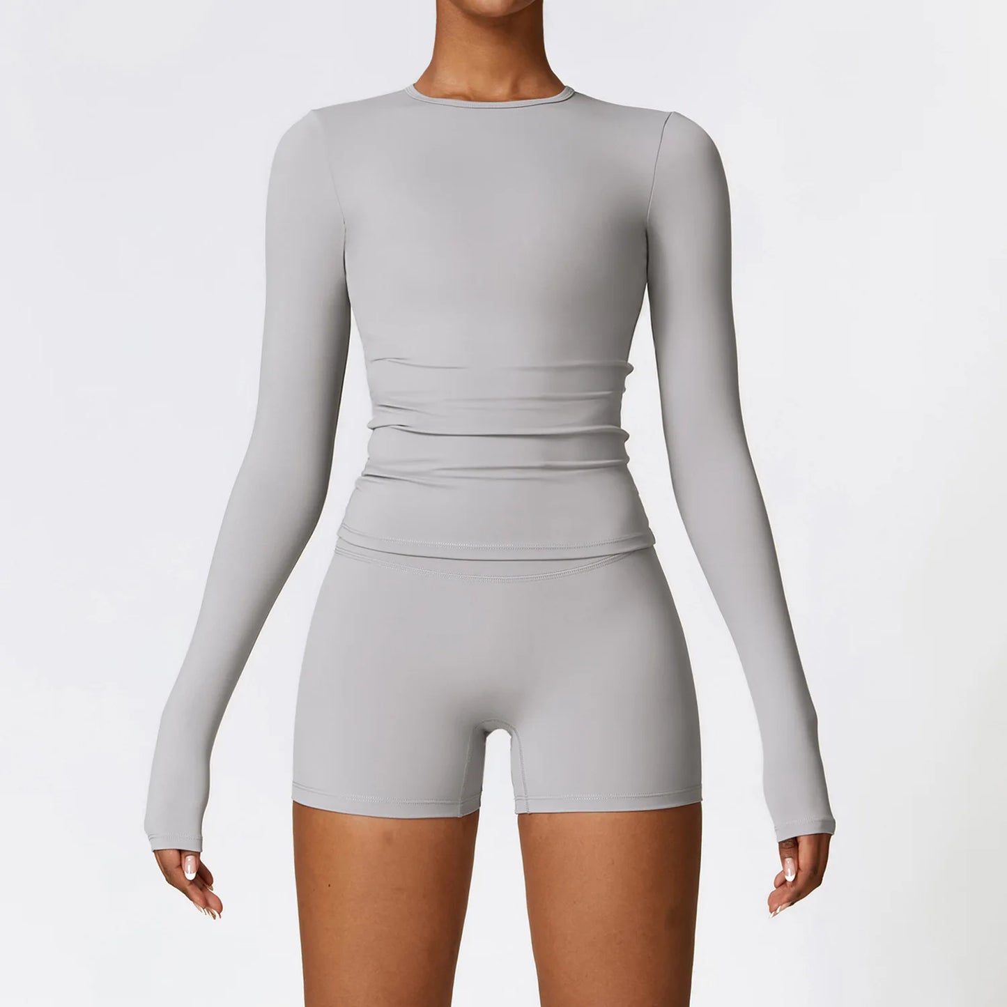 Seamless 2-Piece Workout Set — Long Sleeve Crop Top & High Waist Leggings