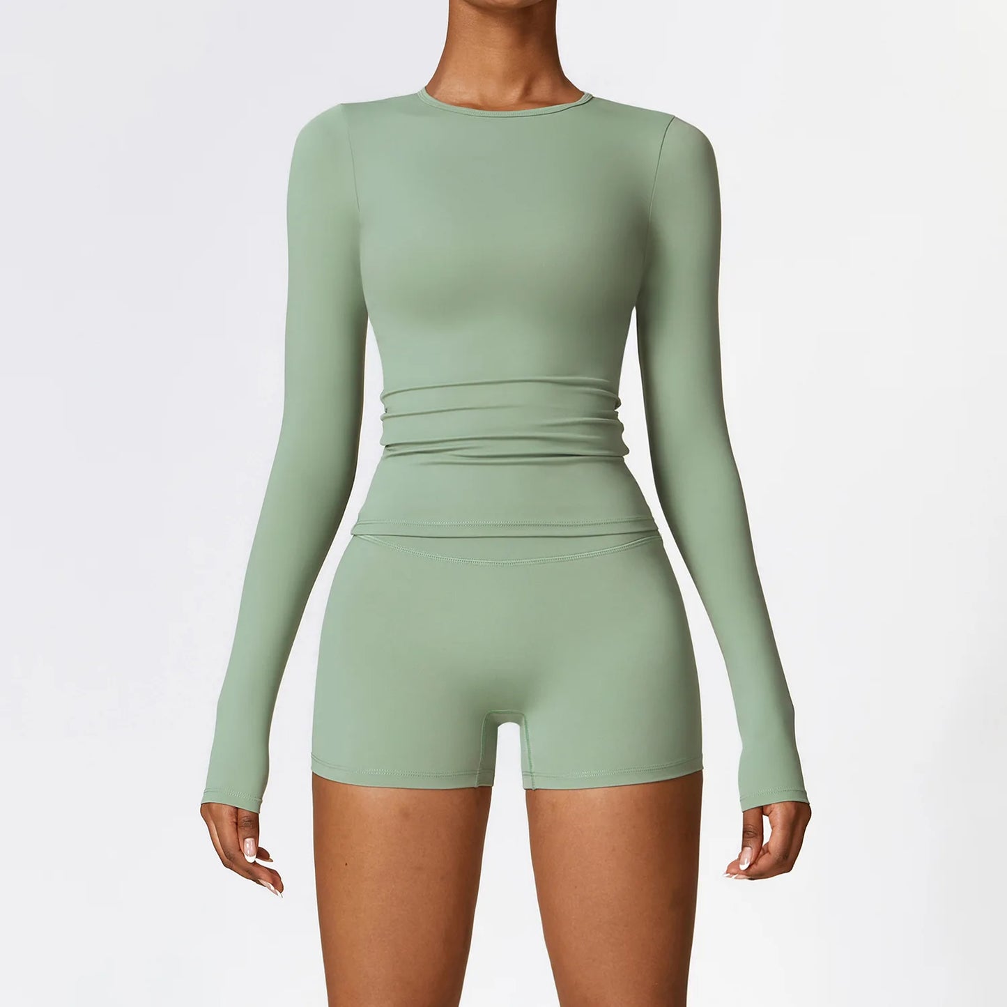 Seamless 2-Piece Workout Set — Long Sleeve Crop Top & High Waist Leggings