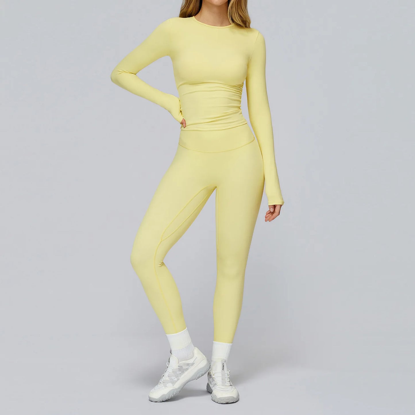 Seamless 2-Piece Workout Set — Long Sleeve Crop Top & High Waist Leggings