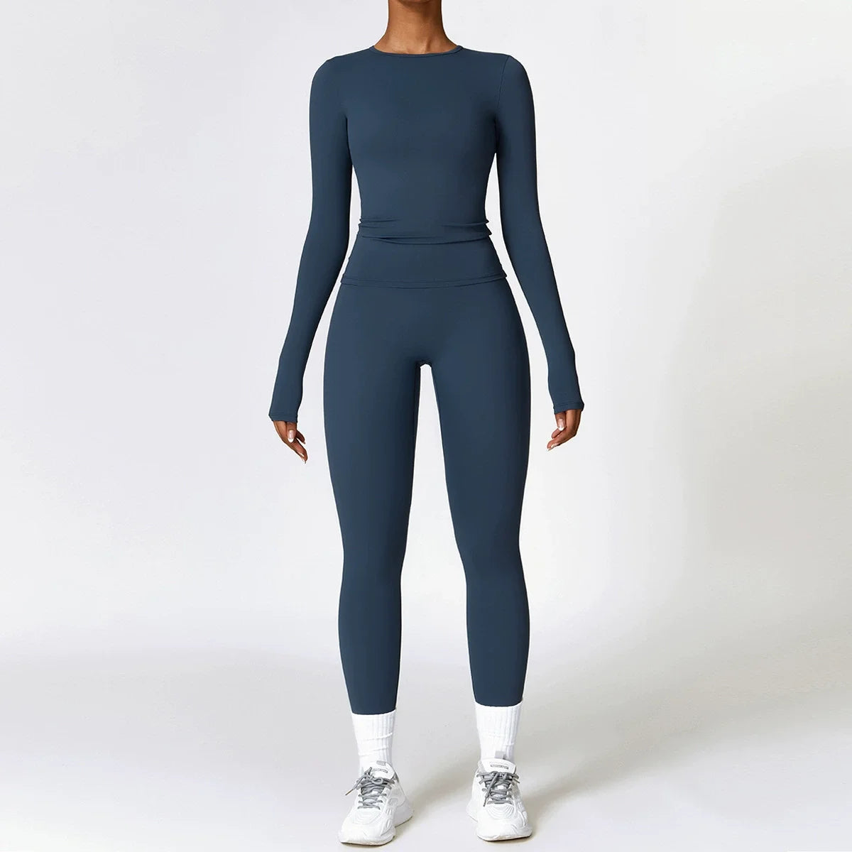 Seamless 2-Piece Workout Set — Long Sleeve Crop Top & High Waist Leggings