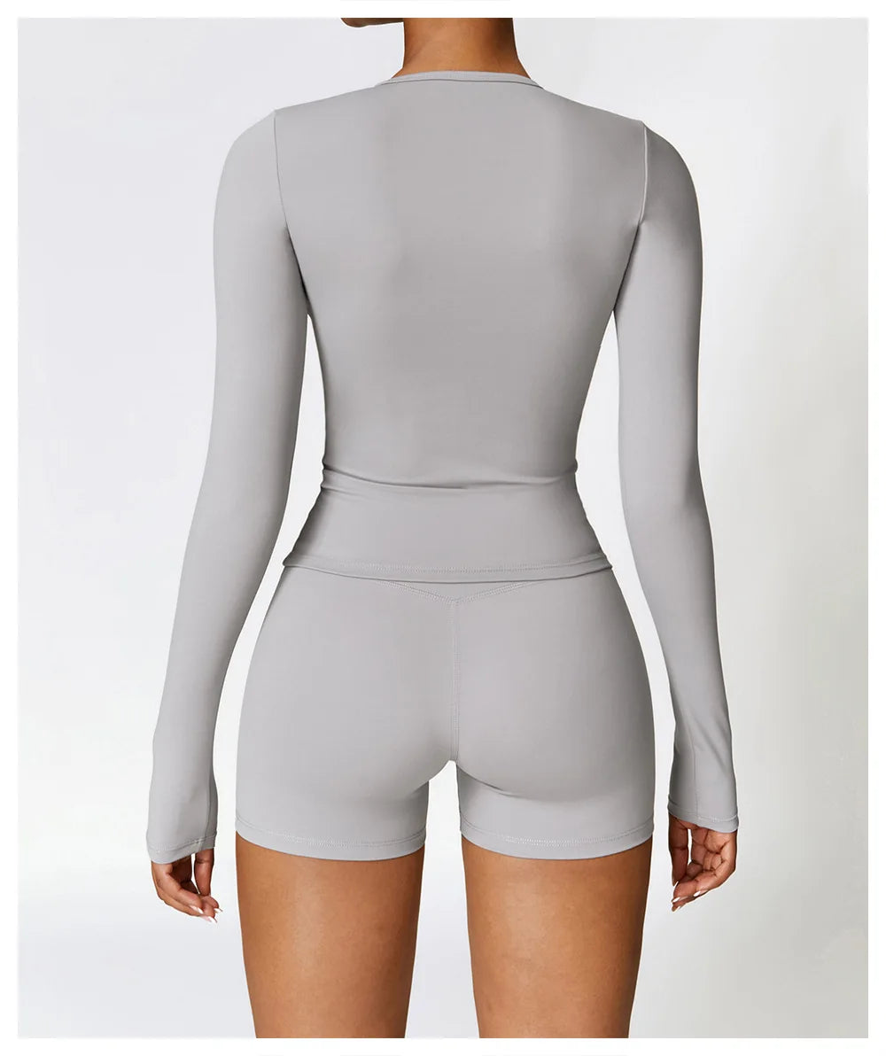 Seamless 2-Piece Workout Set — Long Sleeve Crop Top & High Waist Leggings