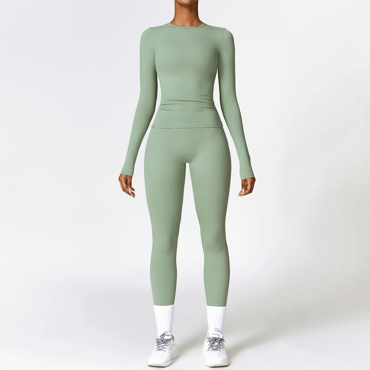 Seamless 2-Piece Workout Set — Long Sleeve Crop Top & High Waist Leggings