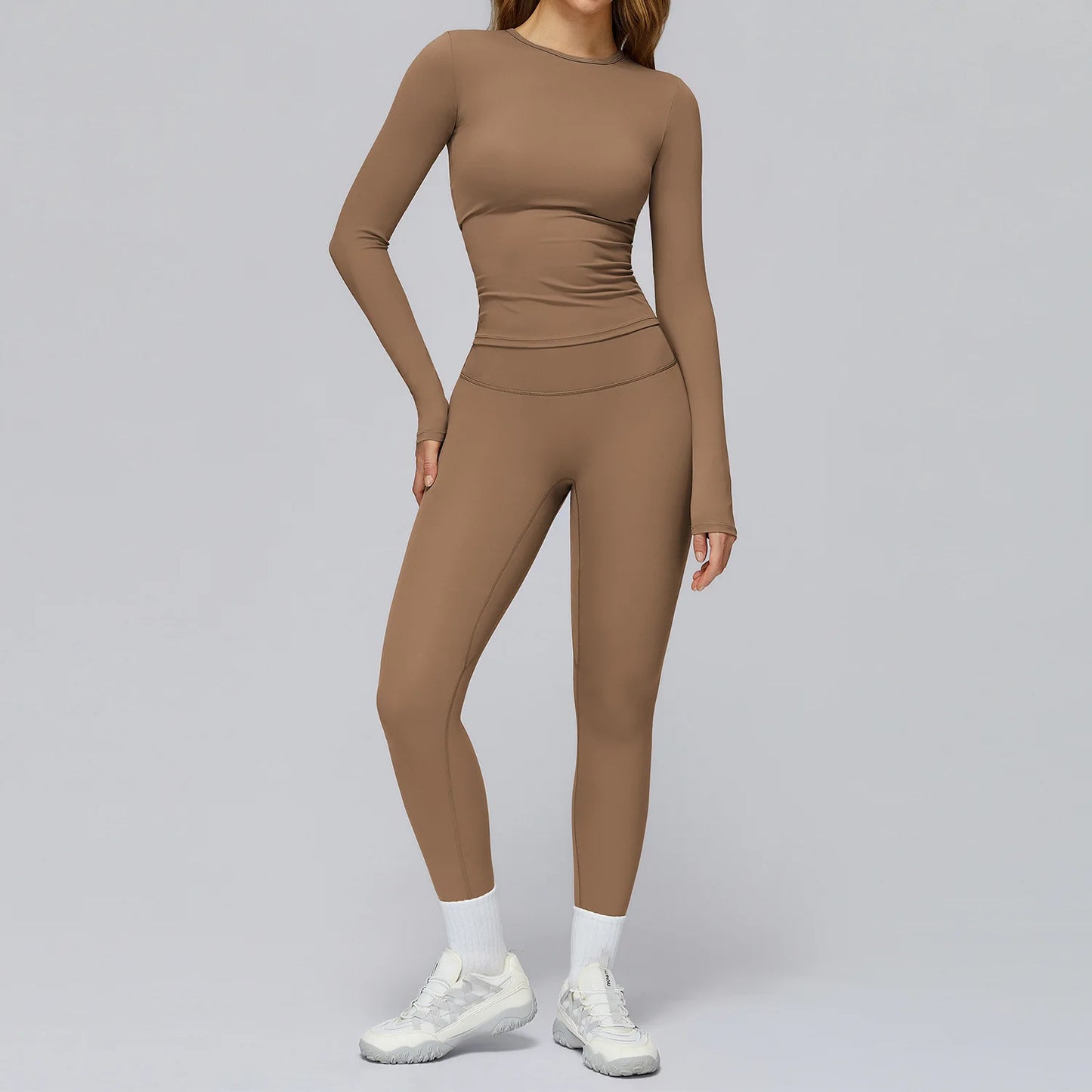 Seamless 2-Piece Workout Set — Long Sleeve Crop Top & High Waist Leggings