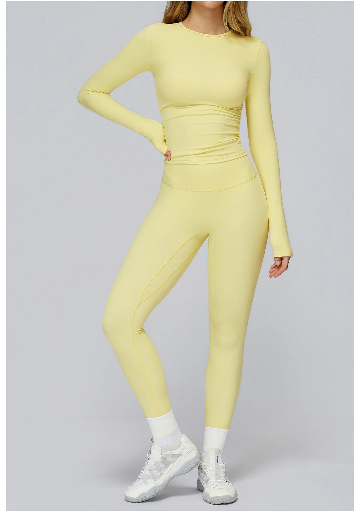 Seamless 2-Piece Workout Set — Long Sleeve Crop Top & High Waist Leggings
