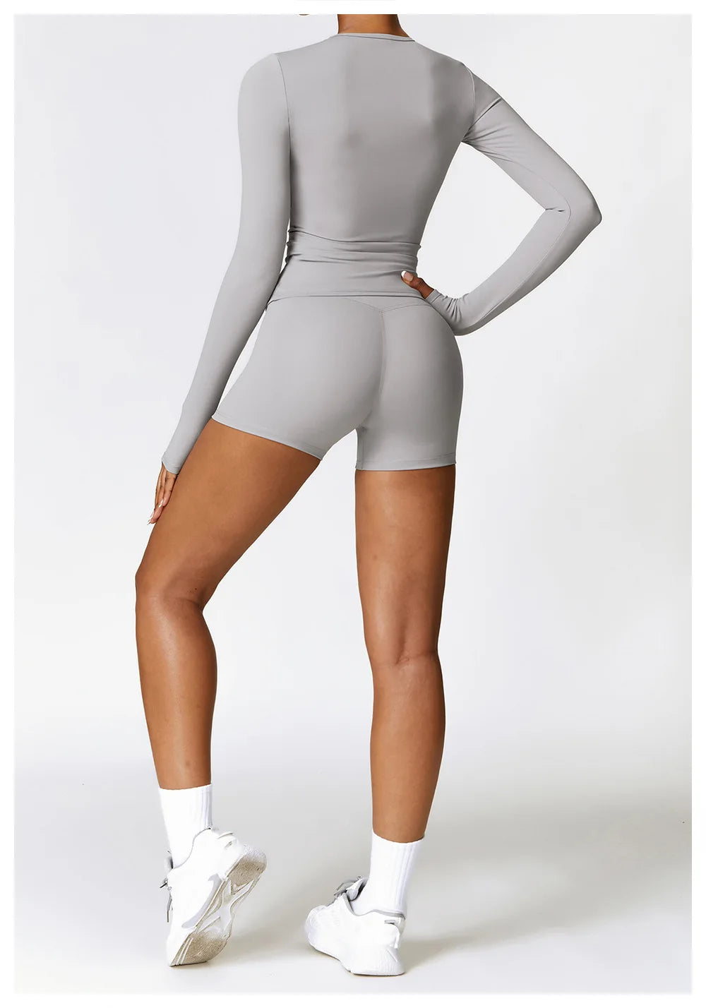 Seamless 2-Piece Workout Set — Long Sleeve Crop Top & High Waist Leggings