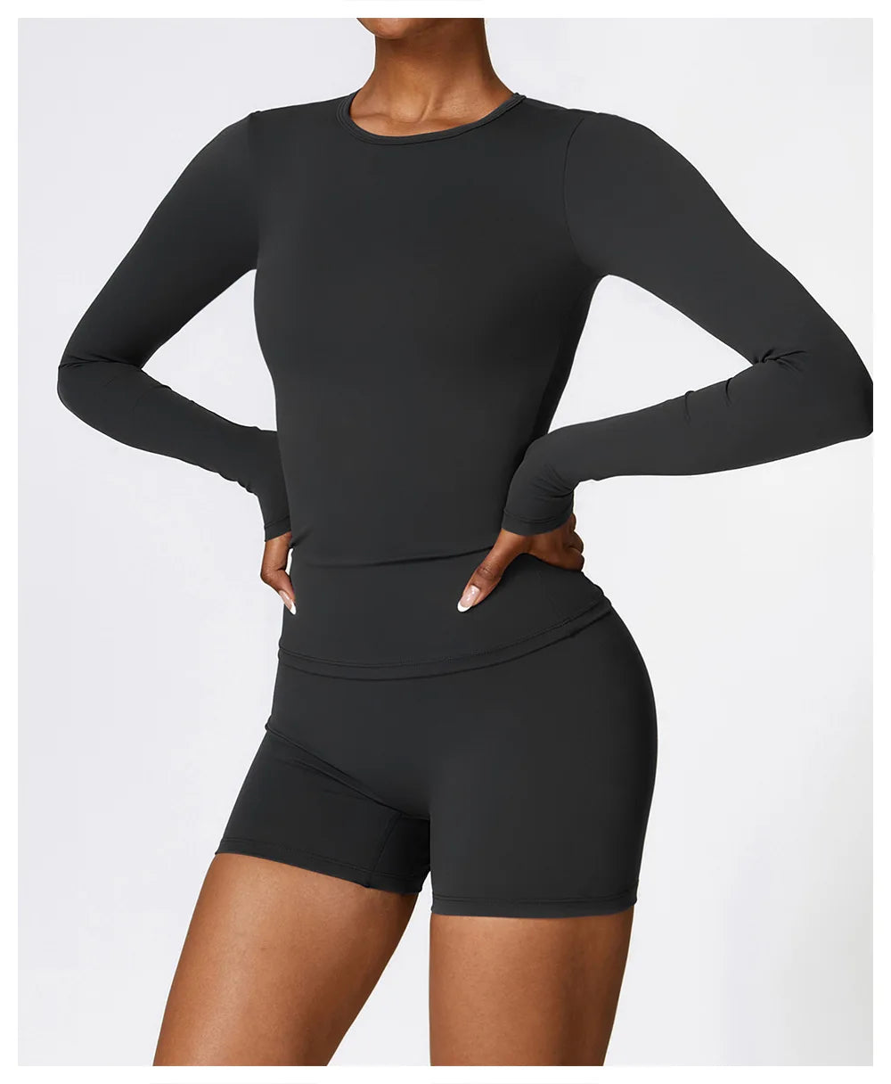 Seamless 2-Piece Workout Set — Long Sleeve Crop Top & High Waist Leggings