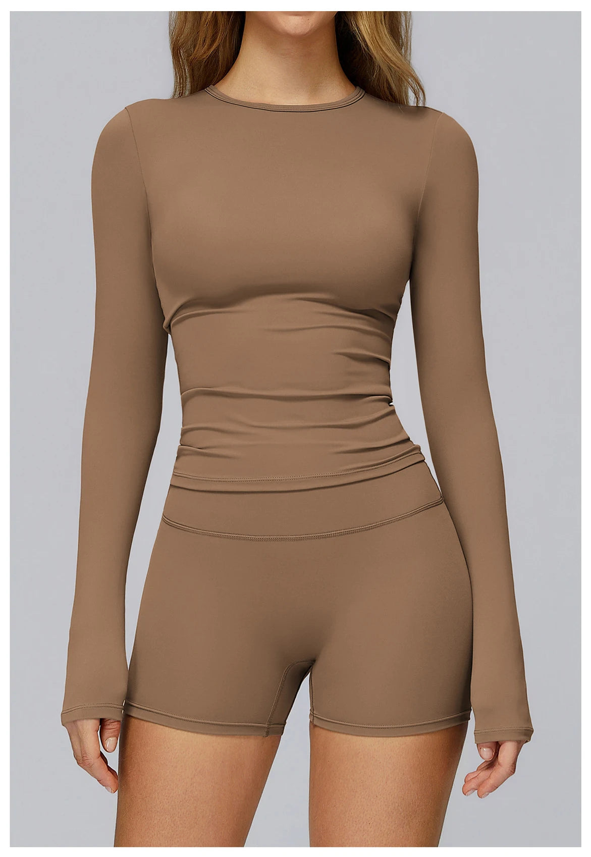 Seamless 2-Piece Workout Set — Long Sleeve Crop Top & High Waist Leggings