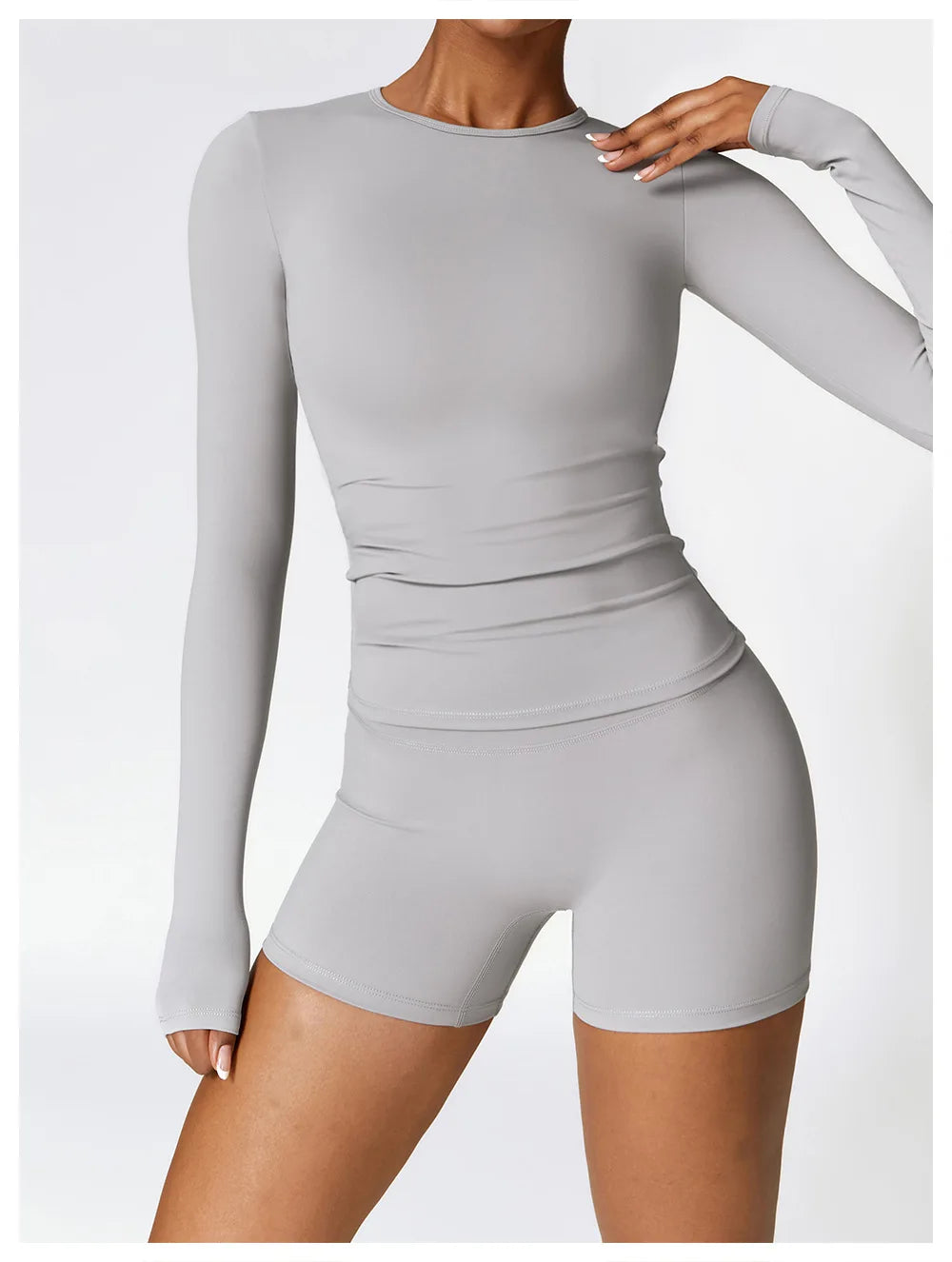 Seamless 2-Piece Workout Set — Long Sleeve Crop Top & High Waist Leggings