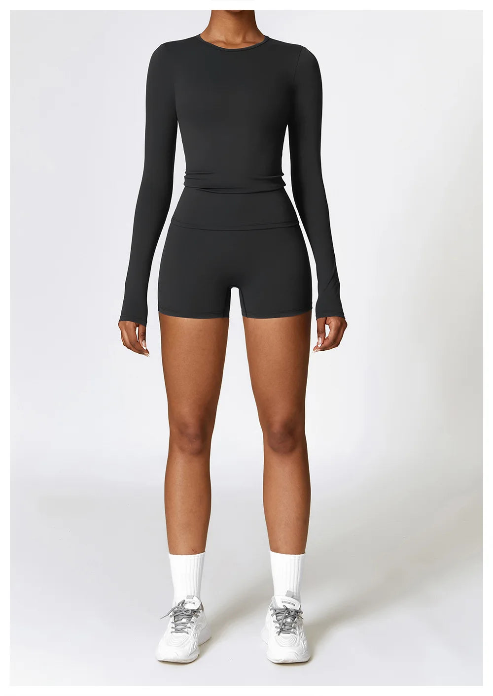 Seamless 2-Piece Workout Set — Long Sleeve Crop Top & High Waist Leggings