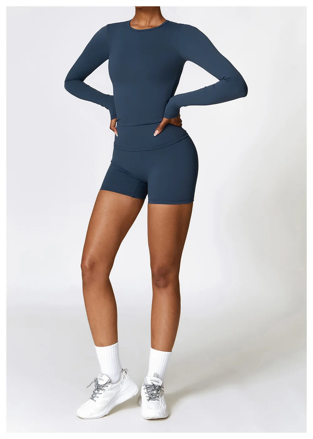 Seamless 2-Piece Workout Set — Long Sleeve Crop Top & High Waist Leggings