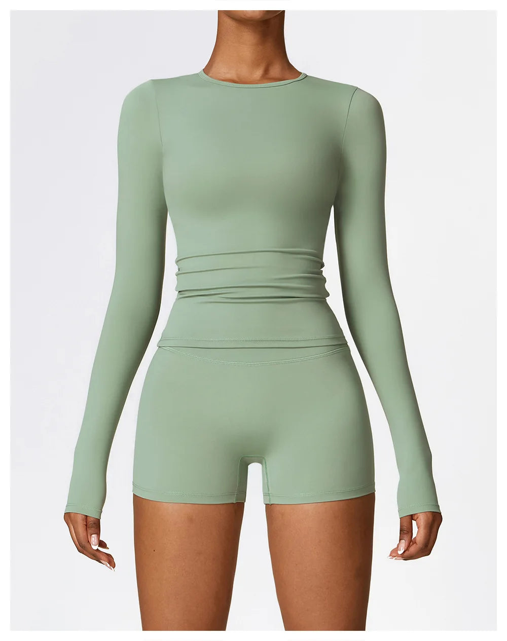 Seamless 2-Piece Workout Set — Long Sleeve Crop Top & High Waist Leggings