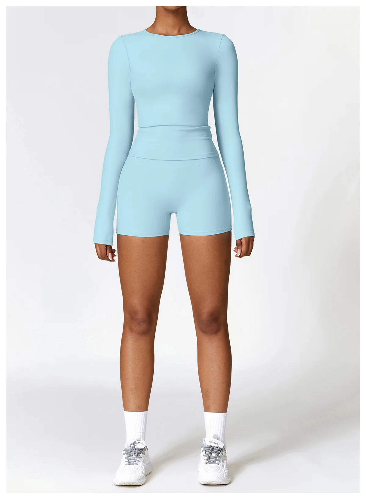 Seamless 2-Piece Workout Set — Long Sleeve Crop Top & High Waist Leggings