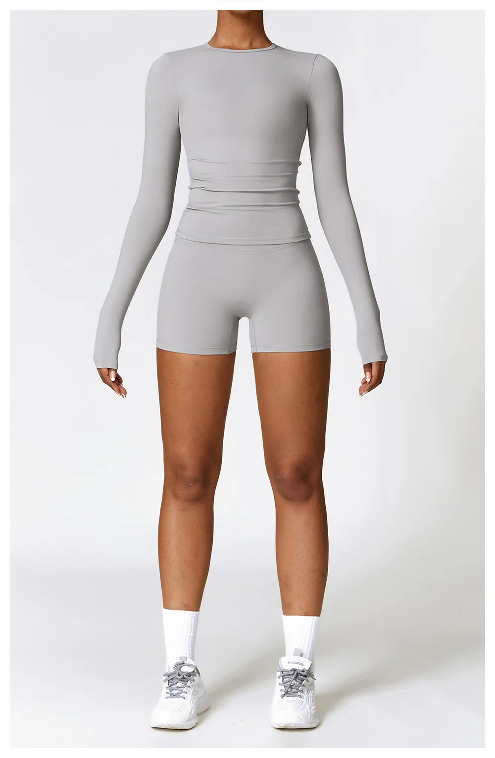 Seamless 2-Piece Workout Set — Long Sleeve Crop Top & High Waist Leggings