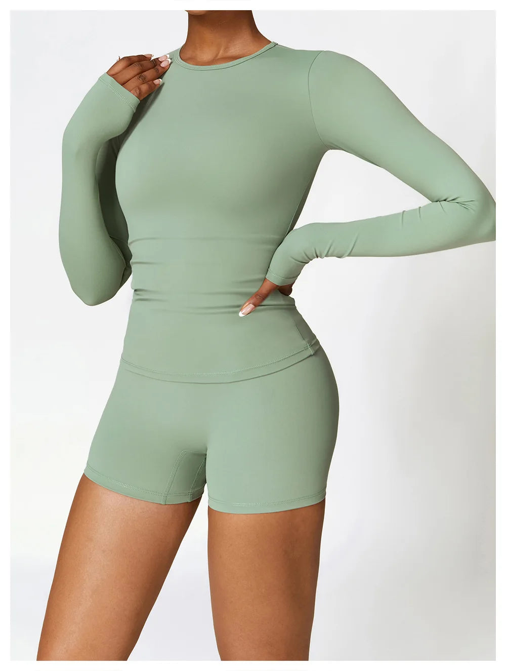 Seamless 2-Piece Workout Set — Long Sleeve Crop Top & High Waist Leggings