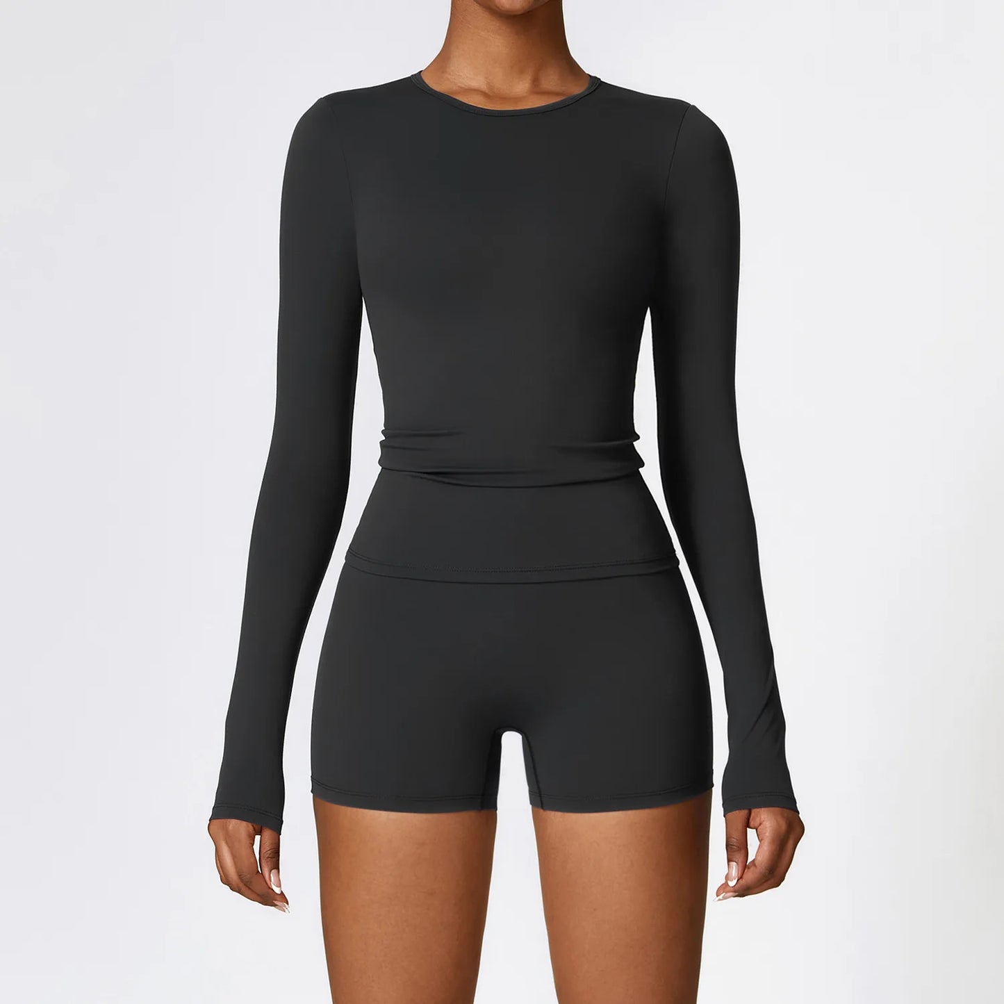 Seamless 2-Piece Workout Set — Long Sleeve Crop Top & High Waist Leggings