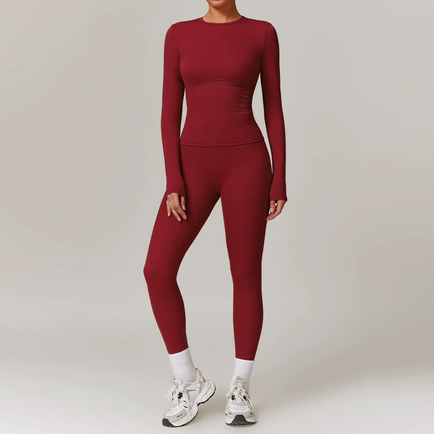 Seamless 2-Piece Workout Set — Long Sleeve Crop Top & High Waist Leggings