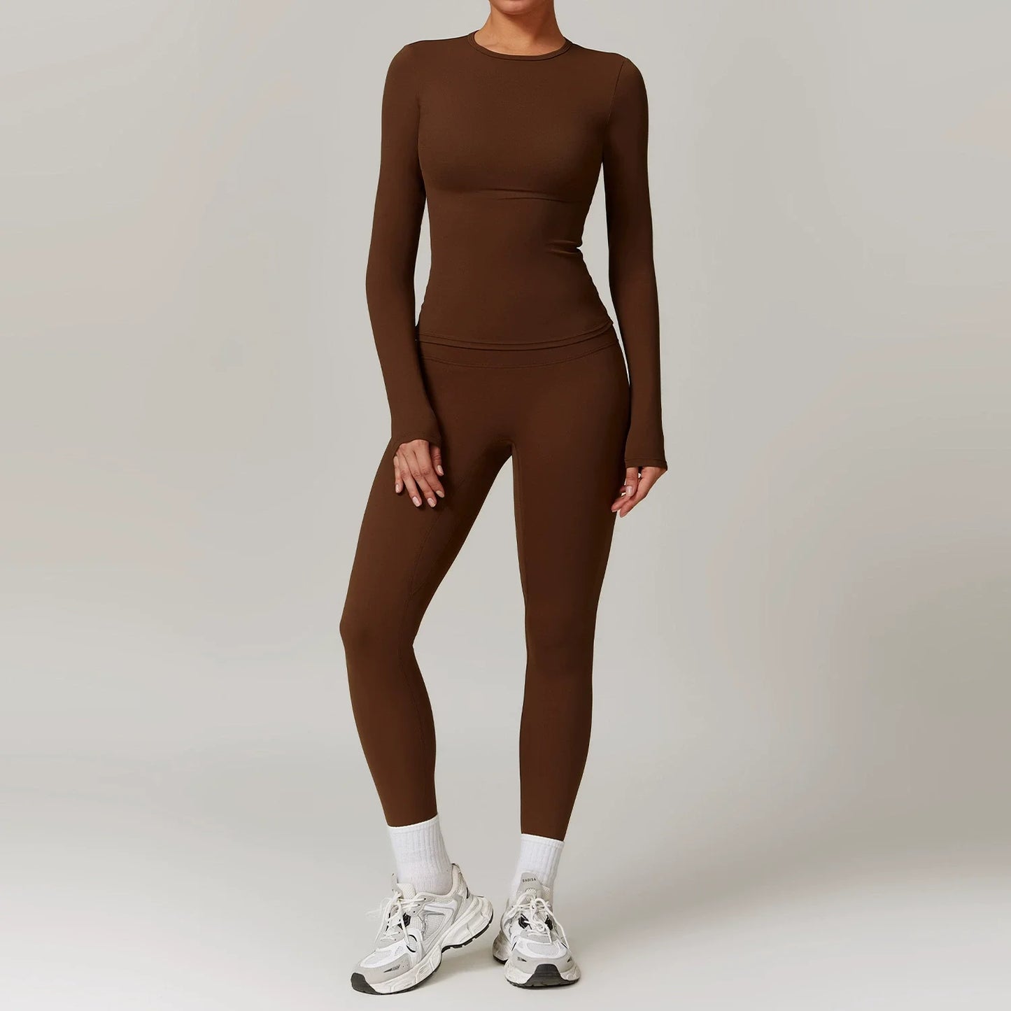 Seamless 2-Piece Workout Set — Long Sleeve Crop Top & High Waist Leggings